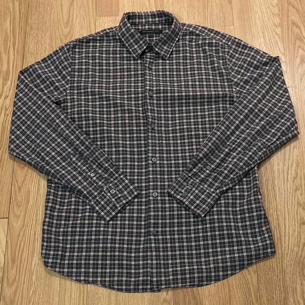 John Varvatos Men’s Large Long Sleeve Button Up Shirt Brown Plaid 100% Cotton